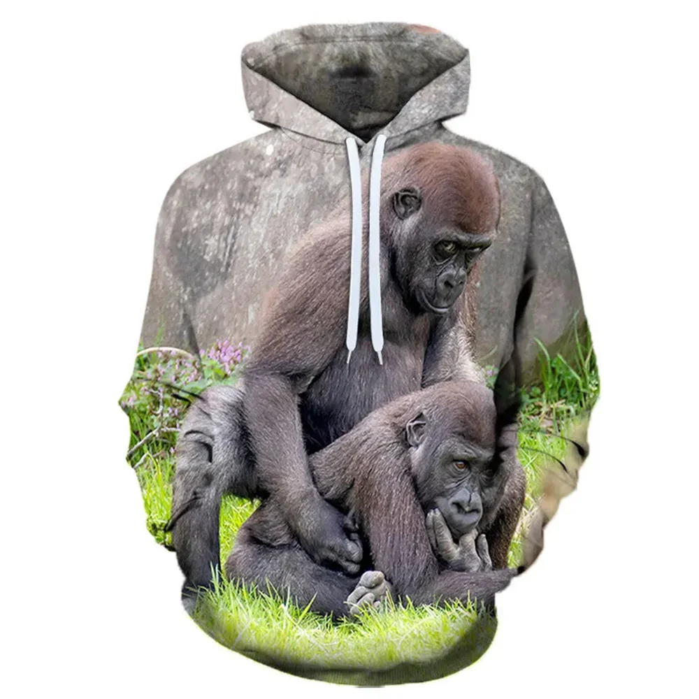 Men's and women's Spring vintage 3d animal Gorilla printed men's super Dalian hooded sweatshirt Casual hip Hop jumper for men