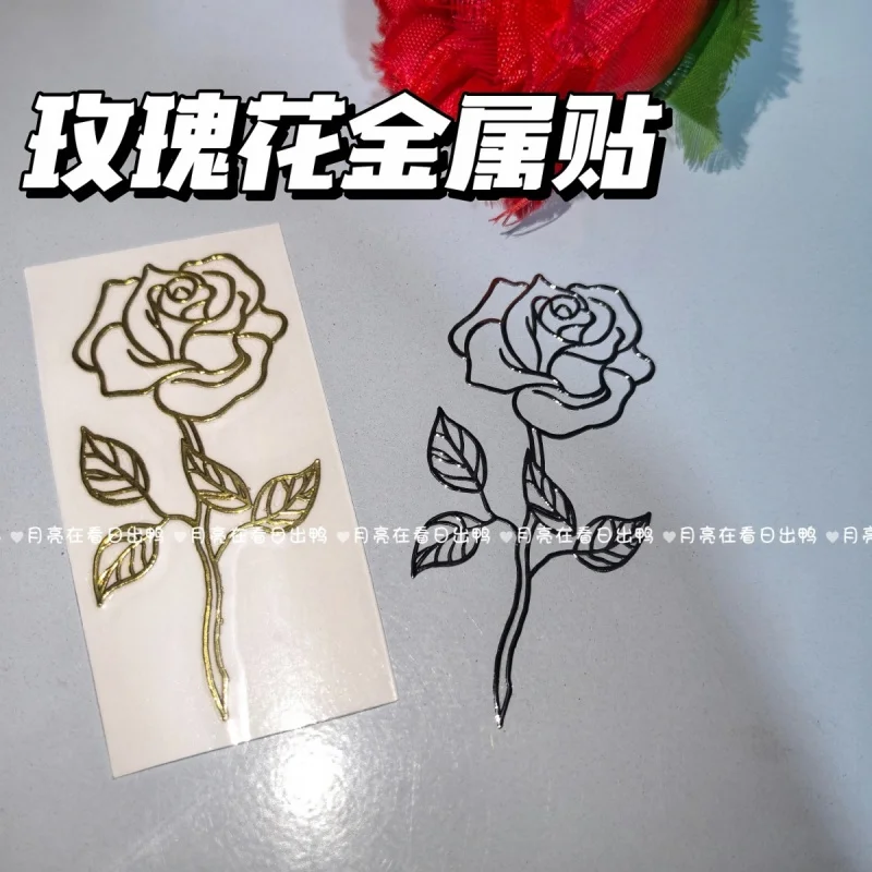 

Custom. New Rose 3D Three-Dimensional Hollow Notebook Metal Stickers Mobile Phone Tablet Headset Niche Decorative Stick