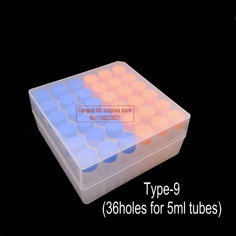 1set 50/81/100-well Plastic Cryotube Storage Box + 50/81/100pcs 1.8ml/5ml Colorful PP Freezing Tube for Lab Experiment