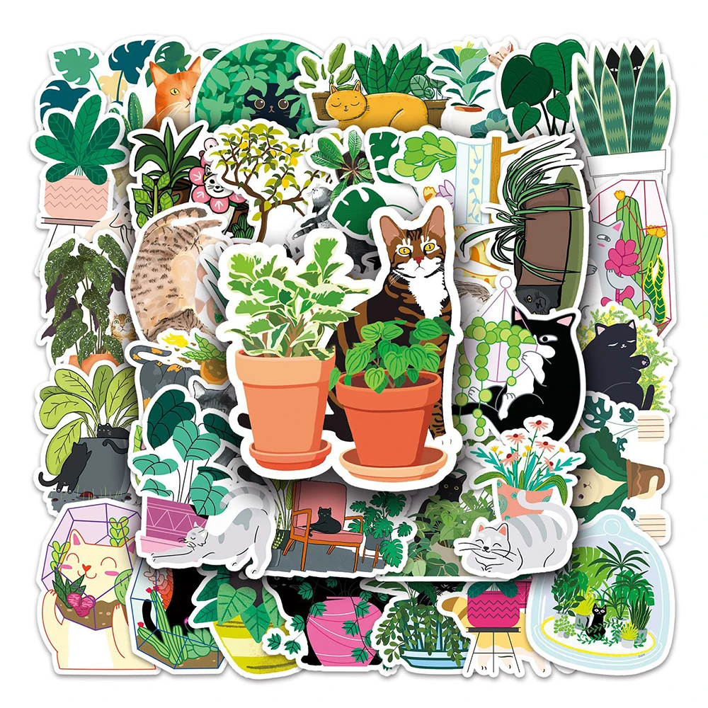 10/30/50PCS Cute Plant Cat Stickers Cartoon Aesthetic Graffiti Decals Kids Toy DIY Laptop Suitcase Fridge Funny Animals Sticker