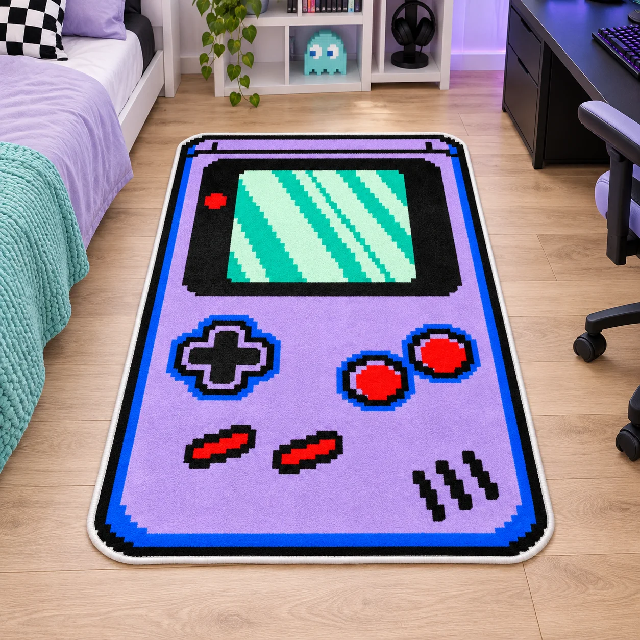 Retro Handheld Console Shaped Area Rug, Pixel Gaming Floor Mat for Bedroom Living Room Game Room, Nostalgic Home Decor Gift