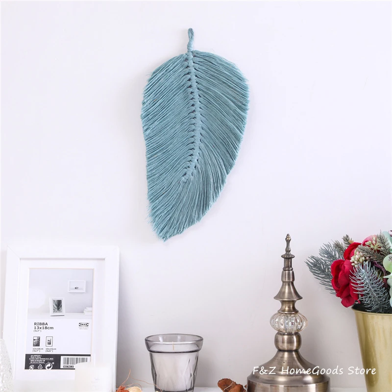 Chic Colorful Macrame Wall Hanging Hand-woven Tapestry Leaf Feathered Bohemian Style Boho Decor For Home Kids Room Decoration