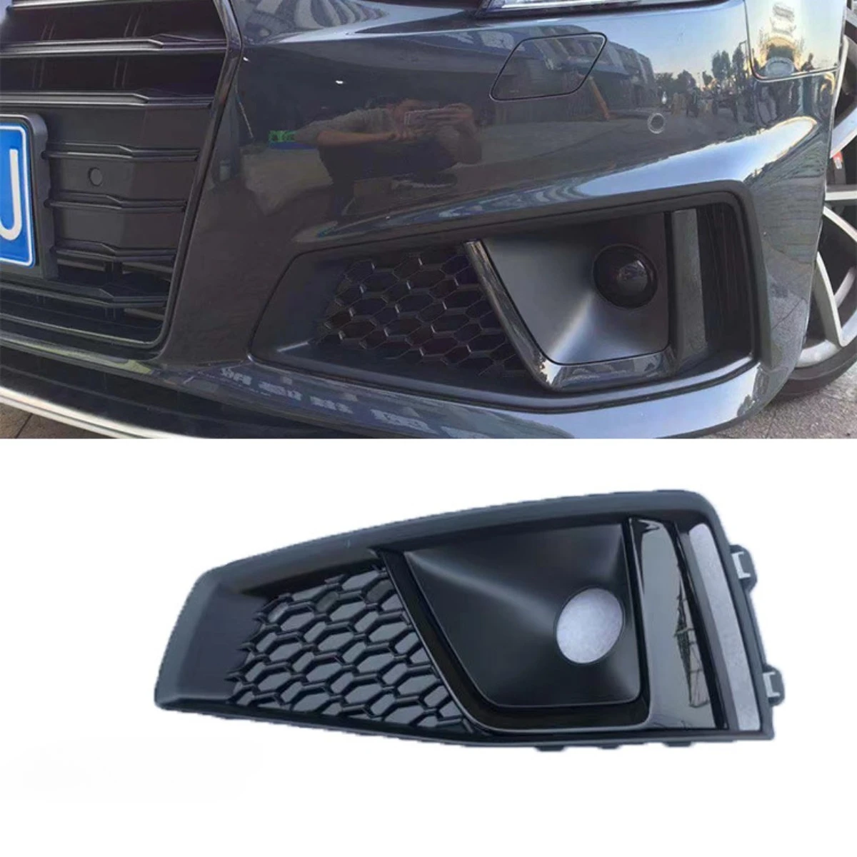 

Car Front Bumper Fog Light Frame for Audi A4 B9 2019 Sports Model Front Face Fog All Black Honeycomb Grille