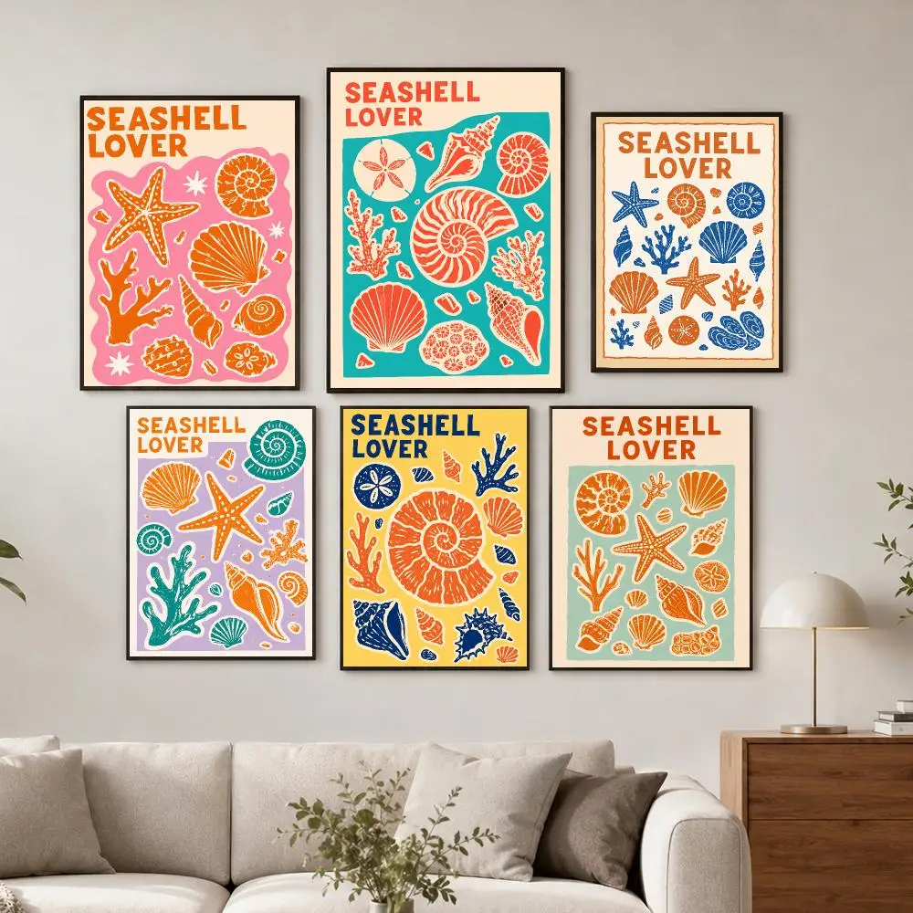 Coastal Seashell Collection Poster Wall Decor Self-Adhesive Aesthetic Modern Vibe Stylish Gift Friends Living Room Bedroom