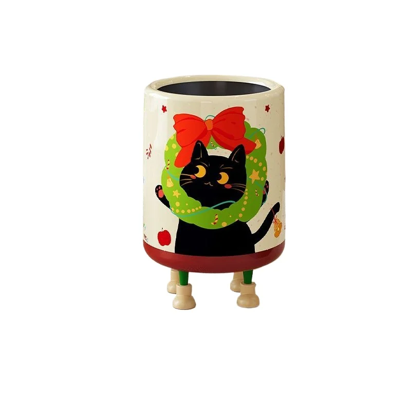 

Trash can household high-value Christmas cat living room bedroom storage ornament press sanitary bucket with lid