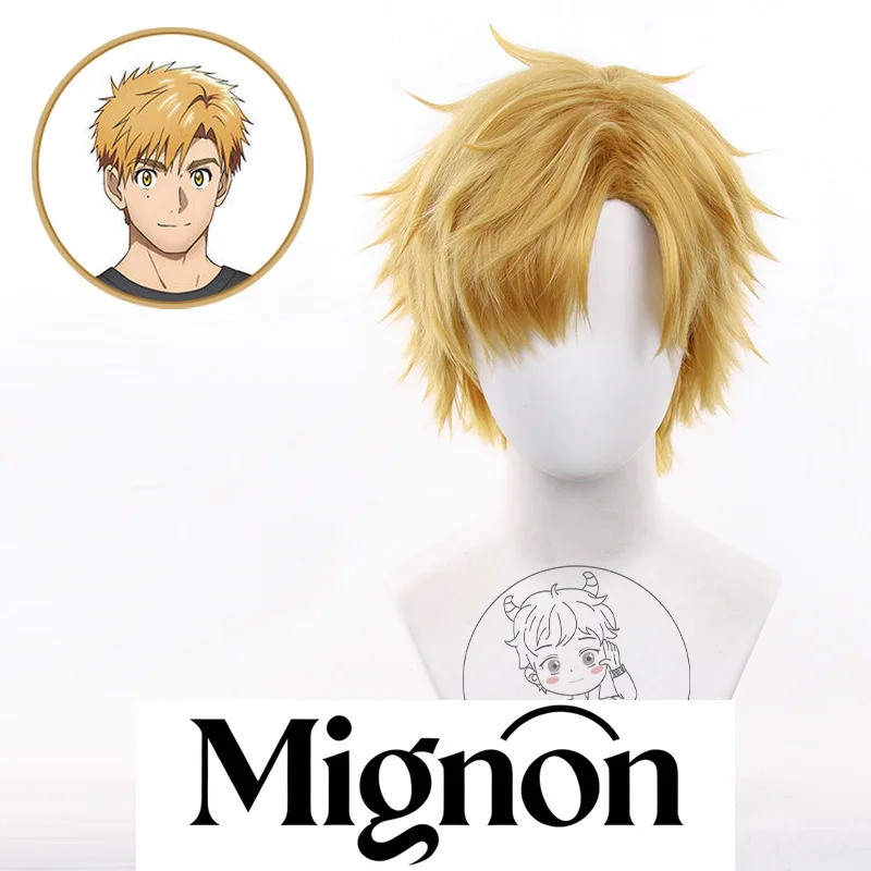 شعر مستعار كوسبلاي ميدالية Meipuroji Kosame أصفر منفوش شعر قصير للهالوين