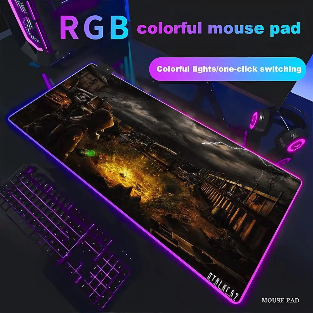 

S_stalker 2, противоскользящий расширительный коврик для мыши, анимационные игры, красивый игровой геймер RGB, большой светодиодный коврик для компьютера, нескользящий декор