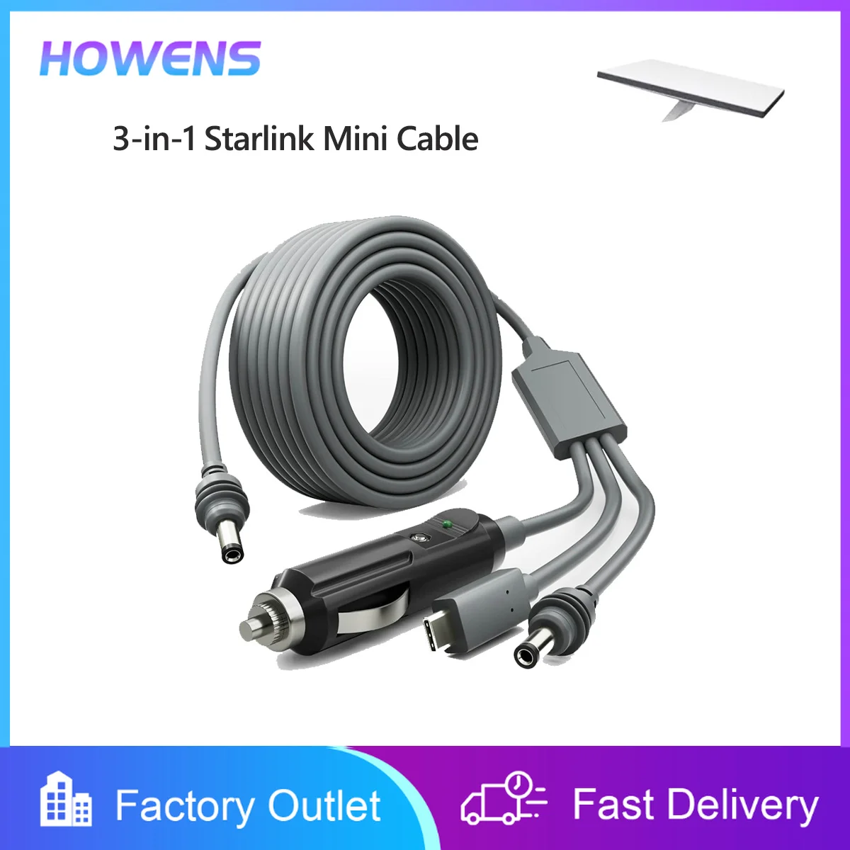 3M Starlink Mini Cable 3-in-1 100W 18AWG USB C/Car Charger/DC To DC Replacement Cable Power Cable Waterproof Accessories