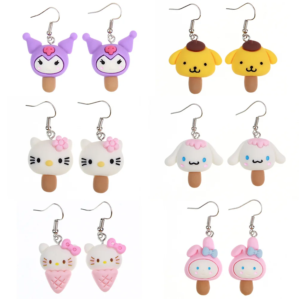 Ovxxons 1 Pair Fashion Creative Cartoon Animal Food Play Big-eared Dog Ice Cream Bar Earrings Cute Niche Ear Accessories