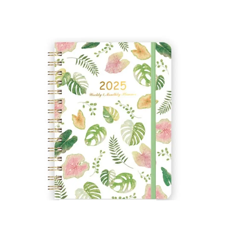 Monthly 2025 English Agenda Book Loose-leaf Coil Weekly Plan Flowers Diary Notebook Practical To Do List A5 Schedule Planner