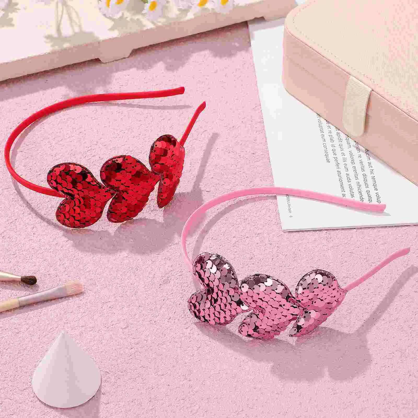 

2pcs Heart Headbands Sparkly Valentines Headbands Sequin Heart Headband Glitter Hair Accessories For Valentine's Day Party