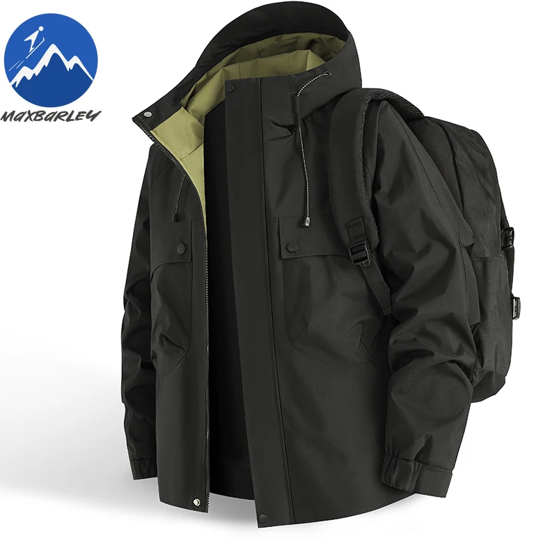 Maxbarley Camping Jacket Men 2025 Autumn New Brand Soft Shell Waterproof Tooling Windbreaker Hiking Hooded Windproof Work Coats