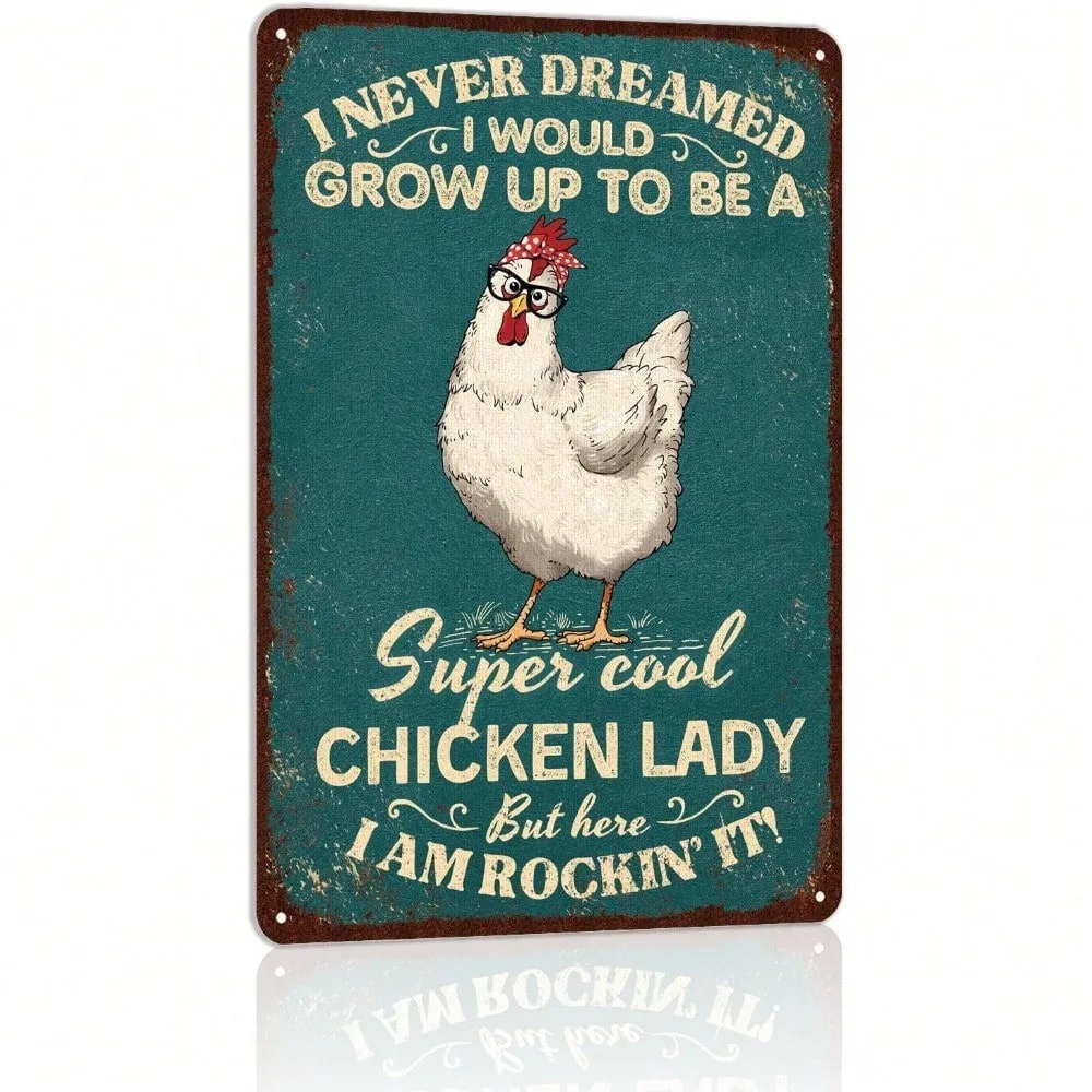 

Rustic Farmhouse Metal Chicken Tin Sign Vintage Wall Art for Kitchen Bar Decor