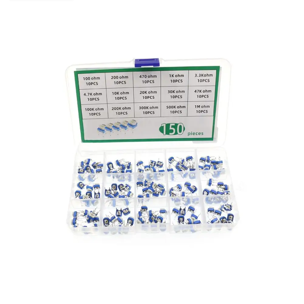 150pcs Rm065 Variable Resistor 6mm Potentiometer Variable Resistors Kit 100 ohm -1M Ohm Trimmer Adjustable Resistors Set
