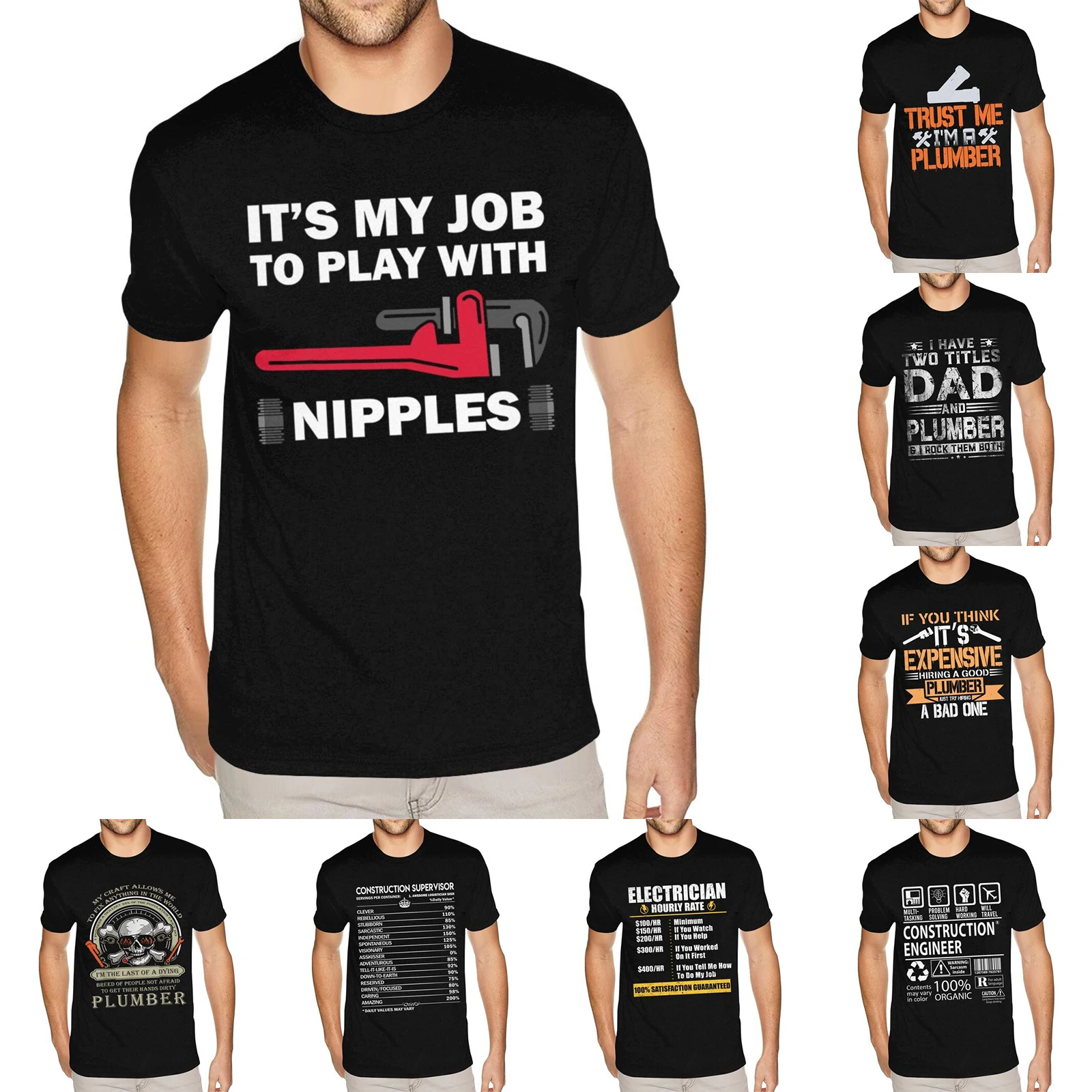 Funny Plumber Gift For Men Cool Plumbing Play With Nipples Tee Economical Man's S T Shirts