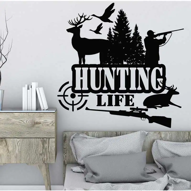 Hunting Life Wall Sticker Forest Adventure Deer Wild Duck Sniper Gun Hunter Lifestyle Home Hunting Ground Decoration Vinyl Decal