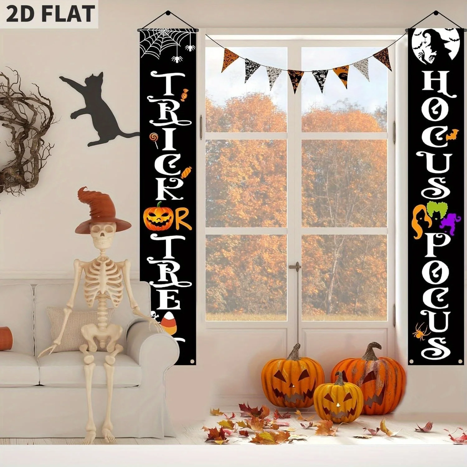 

Halloween Decorations Front Porch Sign, Trick or Treat & Hocus Pocus Reusable Hanging for Home Yard Garage Front Wall Door