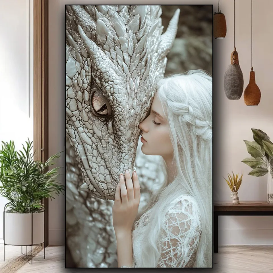 

Vibrant Fantasy Dragon Woman Diy diamond painting Full Round diamond art Mosaic Jewelry cross stitch Home Decor