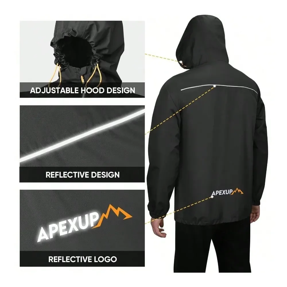 

Packable Rain Jacket Men With Reflective Zipper Lightweight Waterproof Raincoat Mens Rain Jacket For Outdoor Sports