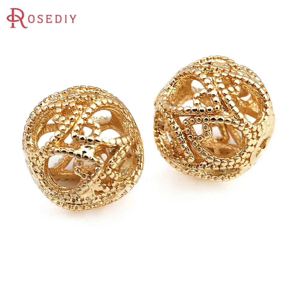 18K Gold Color Brass Hollow Round Spacer Beads Bracelets Beads High Quality Diy Jewelry Making Supplies Necklace Earrings