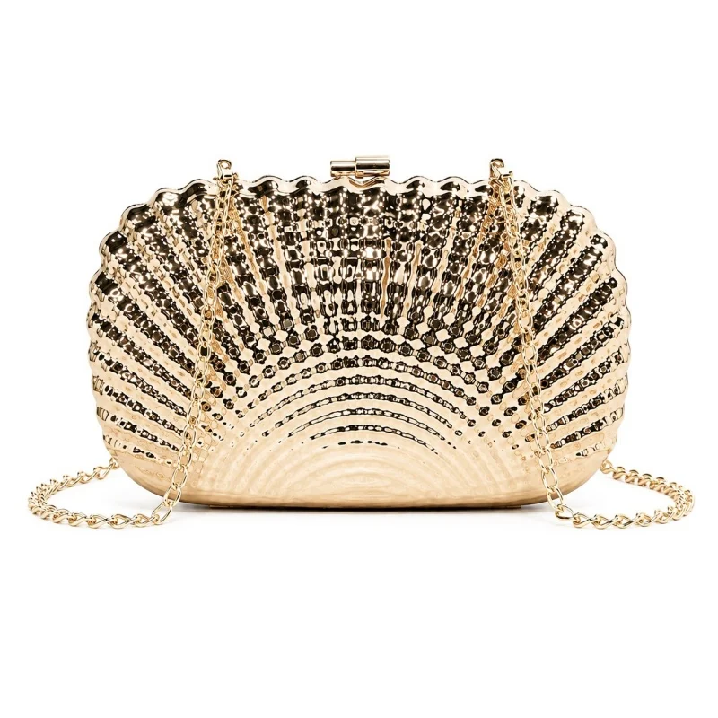 Fashion Wavy Oval Shell Clutch Bag Women Premium Feel Handbag And Purse Metalic Shoulder Bag Golden Ladies Luxury Banquet Bag