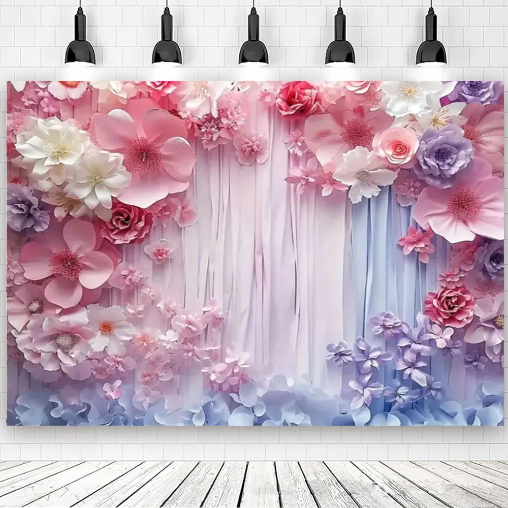 Wedding Dreamy Birthday Portrait Photography BackdropS Blue Colorful Curtains Flowers Floral Baby Cake Background Photo Studio