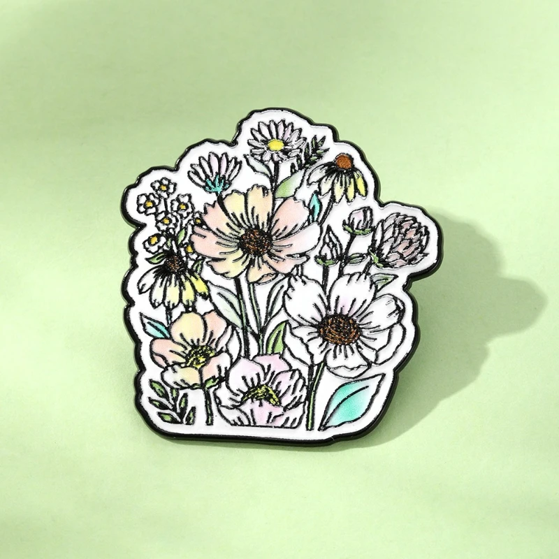 Unisex Fashion Daisy Wildflower Shape Brooch Metal Enamel Pin Badge For Daily Commute DIY Clothing Bags Hat T-shirt Wholesale