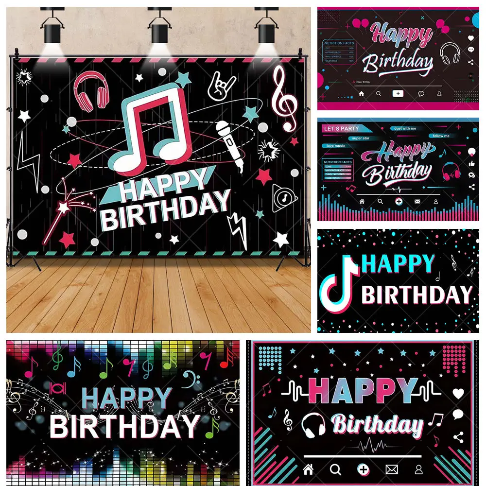 

Dynamic Tiktok Music Bar Happy Birthday Melody Hip Pop Party Kids Custom Background Photography Party Room Decor Photo Backdrop