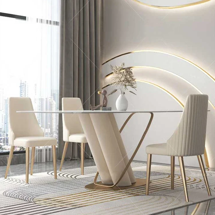 High Quality Italian Style Home Small Apartment Luxury Nordic Dining Family With 6 Chairs Banquet Table Set