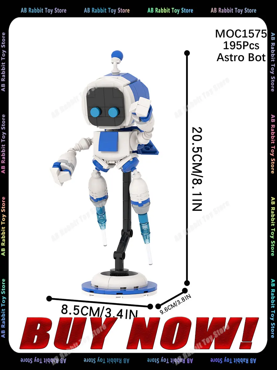 195pcs Astro Bot Model Building Blocks Diy Assembling Brick Toy 8.1 Inch Rescue Treasure Hunt Robot Osmic Adventure Game Figure