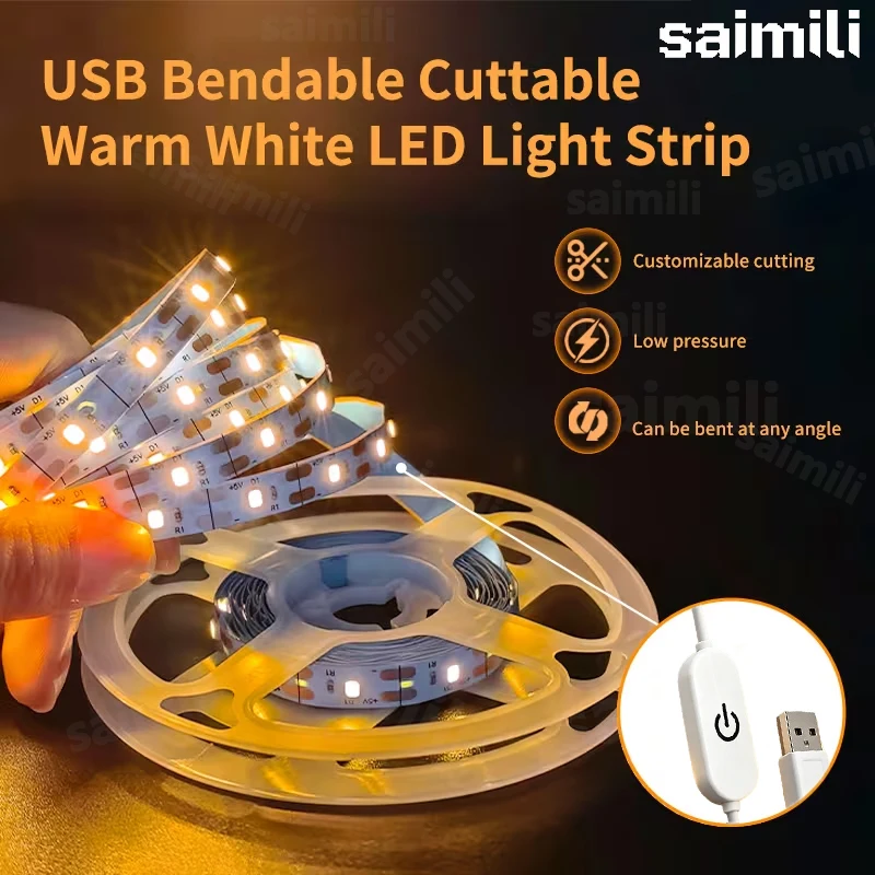 5V USB SMD2835 LED Strip Touch Dimmer Flexible Cuttable Ribbon Light Self Adhesive For TV Background Display Cabinet Decor Lamp