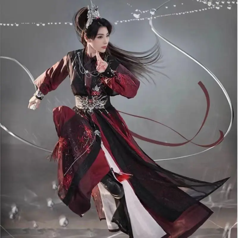 Song Dynasty Of China Hanfu Men's And Women's Full Set Martial Arts Chivalry Cos Xianxia Costume Black Red Manjusaka