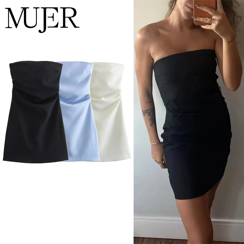 MUJER 2025 Plissee-Minikleid für Damen, schulterfrei, Korsett-Kleid, Frau, sexy, rückenfrei, Partykleider für Damen, Sommer-Damenkleid
