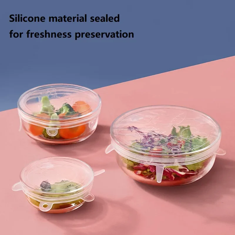 6PCS Food-grade Silicone Fresh-keeping Cover Stretched Yogurt Cover Multi-purpose Bowl Cover Refrigerator Sealed Plastic Wrap