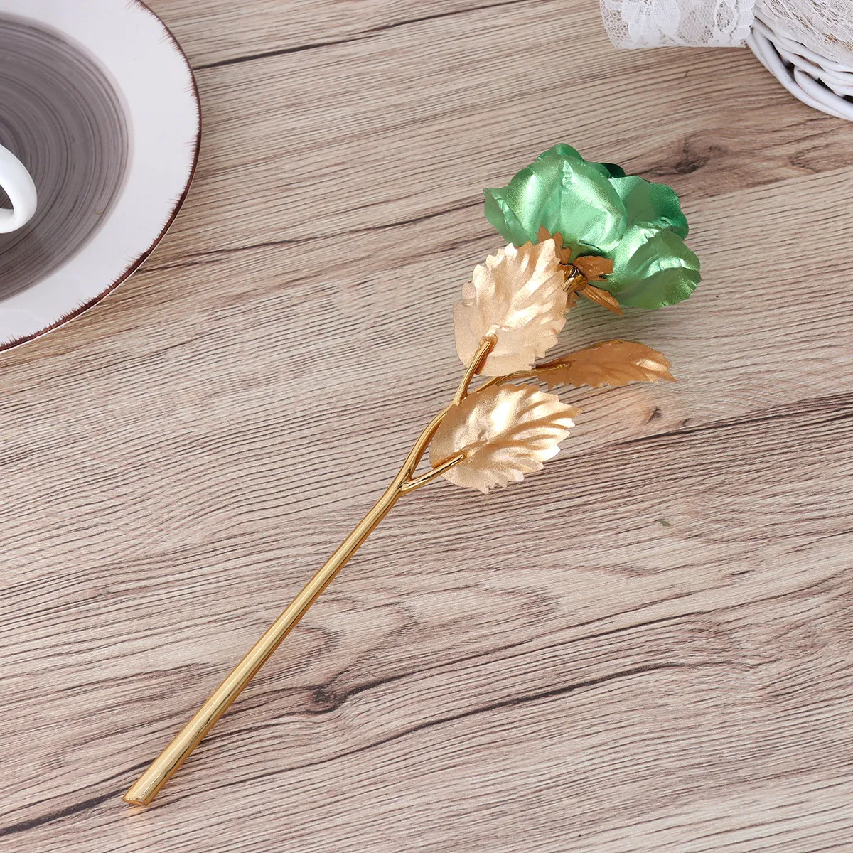 Rosa Elegante de Tallo Largo Chapada en Oro de 24K, Color Rojo Oscuro, Flor Eterna con Base de Amor, Caja de Regalo Premium para Ella, Día de San Valentín, Día de la Madre