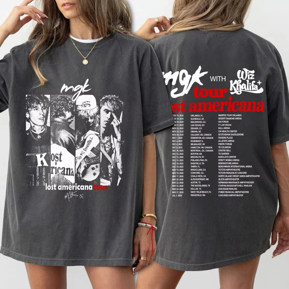 MGK Lost Americana Tour T-Shirt 90s Grunge Graphic Tee Front Back Tour Dates Shirt Rock Concert Merch Gift