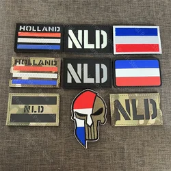 NLD Netherlands Embroidery Patch HOLLAND IR Reflective Hook and Loop Embroidered Sewing on Patches for Backpack Cap
