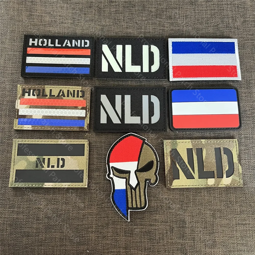 NLD Holandia Haftowana naszywka HOLLAND IR Odblaskowe haftowane haczyki i pętelki Naszywki do czapki plecaka
