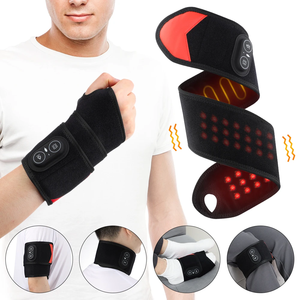 Red Light Wrist Brace 660nm Infrared Light Hot Compress Wrist Strap Wireless Rechargeable Sports Wristband Hand Protector Muscle Strain Relief