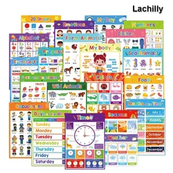 Lachilly 20 Thema Leren Engels A4 Poster Voor Kinderen Fruit Kleur Dier Body Grote Kaart Baby Leren Klaslokaal Decora