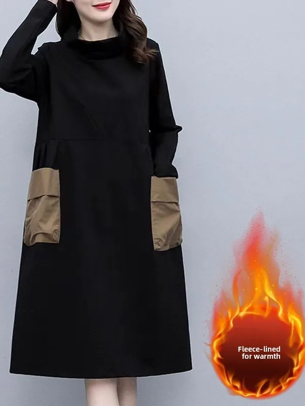 

Ретро-платье средней длины выше колена, утепленное, в винтажном стиле, с длинным рукавом, завышенной талией, А-силуэт, из полиэстера, для зимы и весны