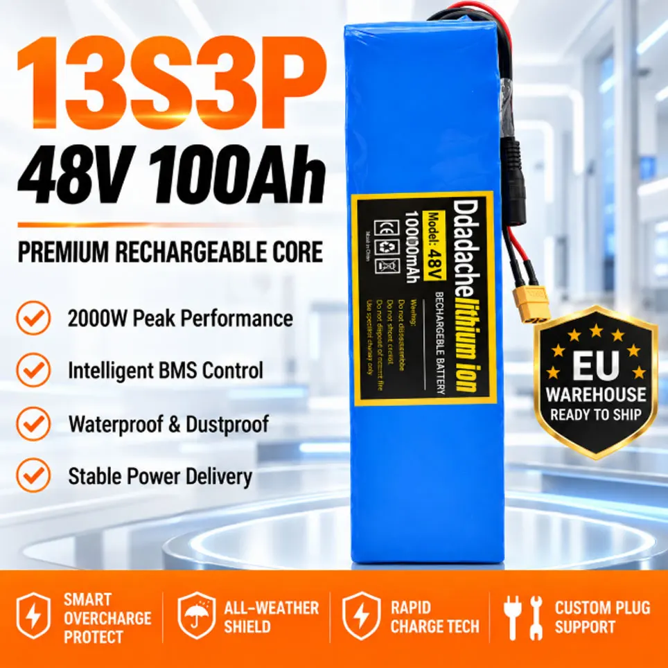 Batteria agli ioni di litio originale 13S3P 48V 100Ah 2000W XT60 DC per scooter elettrici da 54,6V con BMS + caricabatterie da 200000mAh