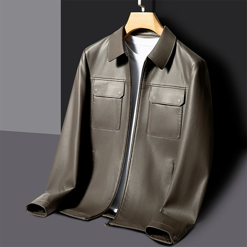 High-quality fashionable business men's PU leather jacket for autumn and winter, youth slim-fit jacket, men's faux leather casua