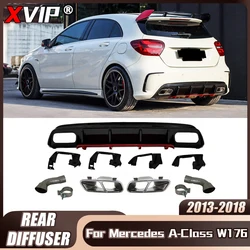 XVIP Red Glossy Black Rear Diffuser With Exhaust Pipe For Mercedes Benz A-Class W176 A200 A45 AMG 2013-18 Bumper Car Accessories