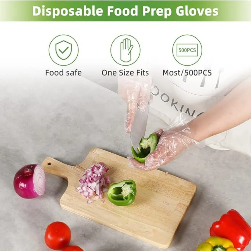500/100pc Disposable Gloves Thickened Food Grade Plastic Transparent Eco-friendly Gloves for Cooking Cleaning BBQ Kitchen Things