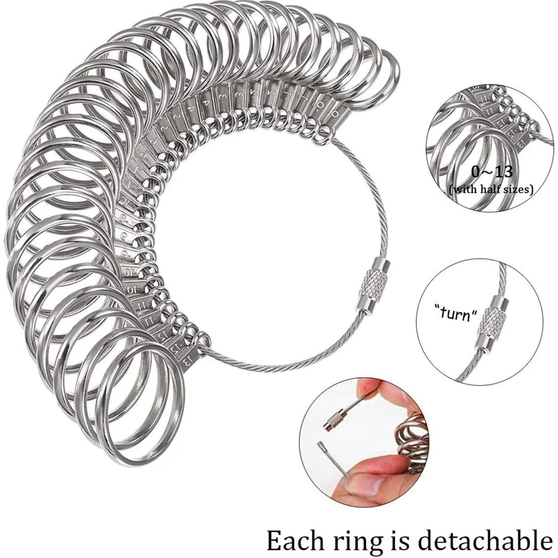 0-13 Ring Sizer Measuring Tool Set Metal Ring Sizers Metal Ring Gauges Finger Sizer & Ring Mandrel