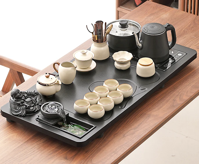 Ru kiln tea set household light luxury high-end automatic integrated boiling water tea table