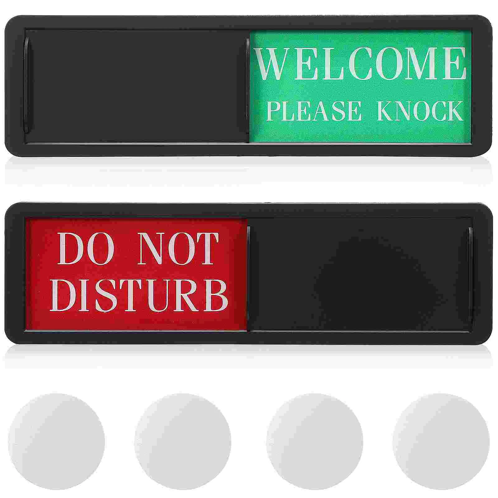 2 Pcs Door Sign Do Not Disturb Welcome Please Knock Clear ABS Easy Install Adjustable Slider Privacy Sign Office Home Hotel Room