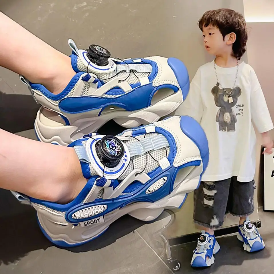 Kids Summer Shoes Swivel Buckle Sports Sandals Breathable Boys Sandals Children's Shoes Outdoor Protecting Toes Beach Sneakers