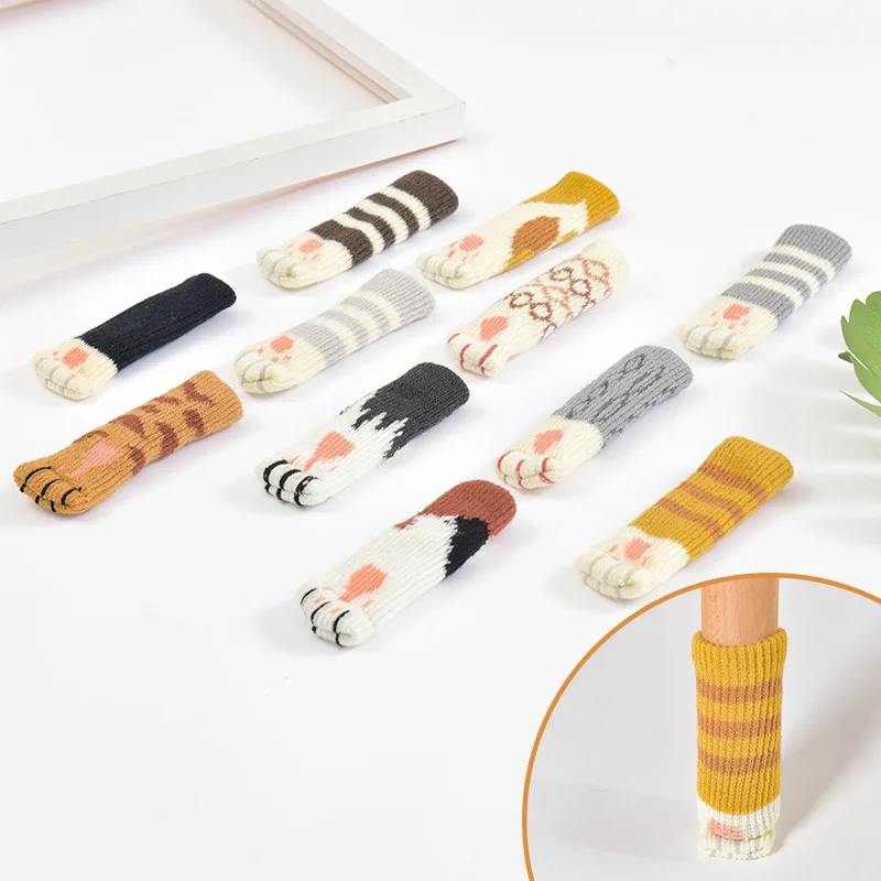 

4Pcs/lot Chair Foot Cover Protective Cat Claw Knitted Socks Wear-resistant Non-slip Furniture Table Leg Pad Floor Protection Mat